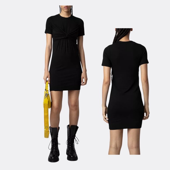 New Zadig & Voltaire Bodycon Mara Jersey Mini Black Dress Small Goth Minimalist - Picture 1 of 7